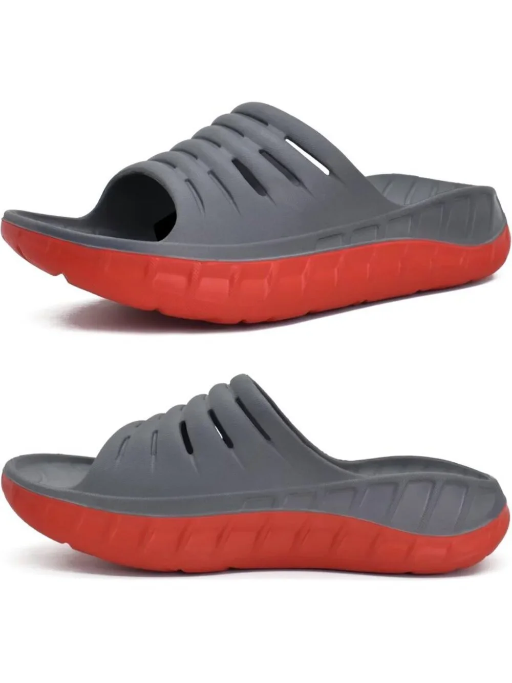 Men's Grey Red Sandals Orthotic Arch Support Open Toe Sport Slides Thick Cushion